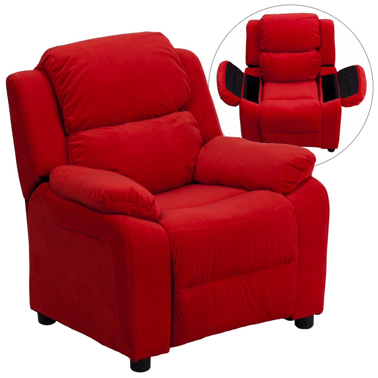 Emma and Oliver Deluxe Padded Contemporary Kids Recliner with Storage Arms